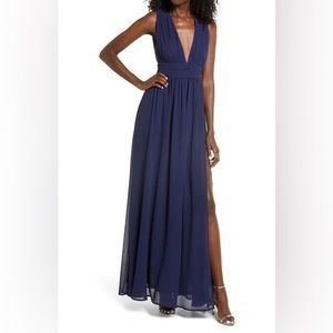 Lulu's NWT Heavenly Hues A-Line Maxi Dress Gown Size S Blue High Slit